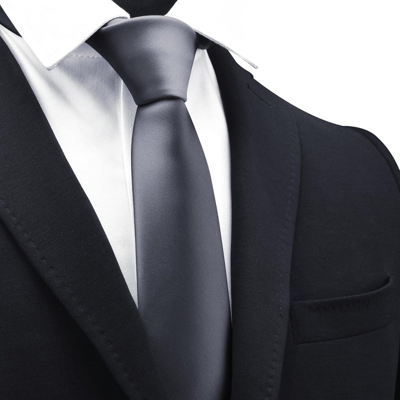 Branduce 2.4"（6cm） Mens Solid Skinny Satin Tie Pure Color Slim Necktie for Business and Wedding - Image 2